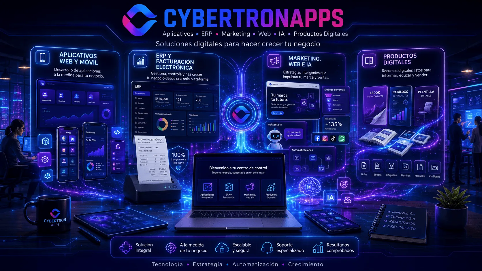 Portada principal de CybertronApps con todos sus servicios